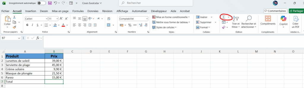 Methode 3 Somme automatique 1